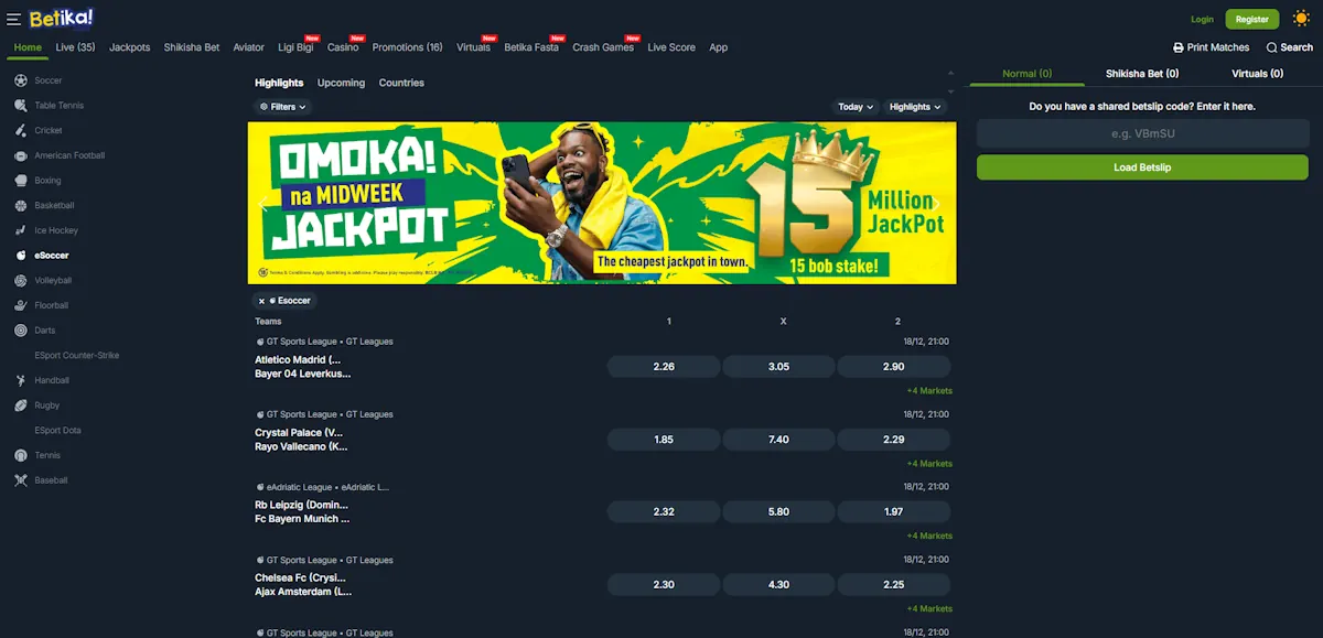 Betika Sportsbook and Casino Screenshot